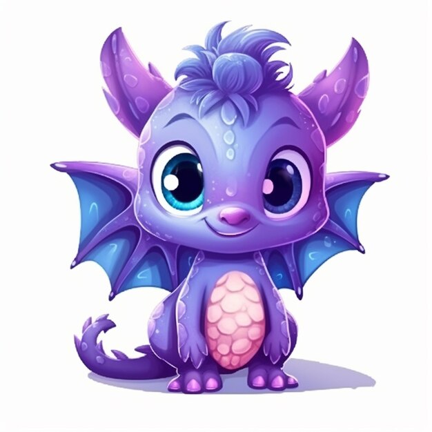 a cartoon purple dragon with big eyes and a purple tail generative ai