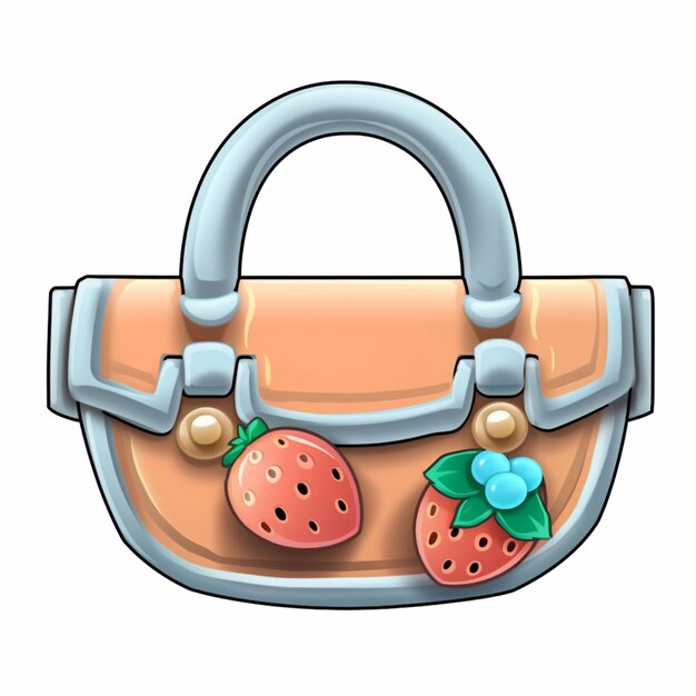 Cartoon purse with strawberries and pearls on it generative ai