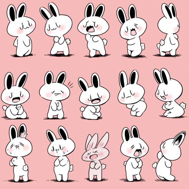 cartoon rabbit character set with various expressions generative ai