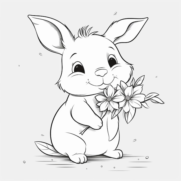 A cartoon rabbit holding a flower in its mouth generative ai