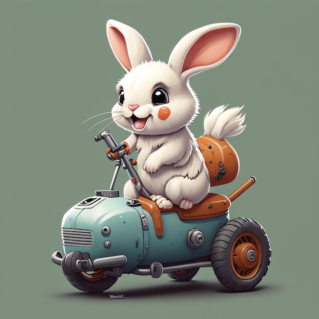 A cartoon rabbit on a motorcycle with a green background.