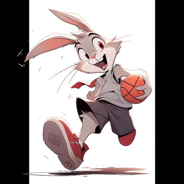 Cartoon rabbit running with a basketball ball in his hand generative ai