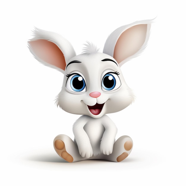 Cartoon rabbit sitting on the ground with a big smile generative ai
