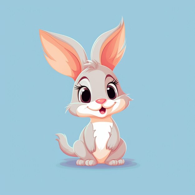 Cartoon rabbit sitting on the ground with a blue background generative ai