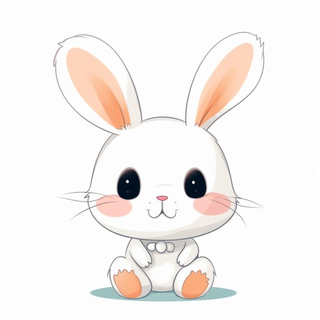 Photo cartoon rabbit sitting on the ground with a white background generative ai