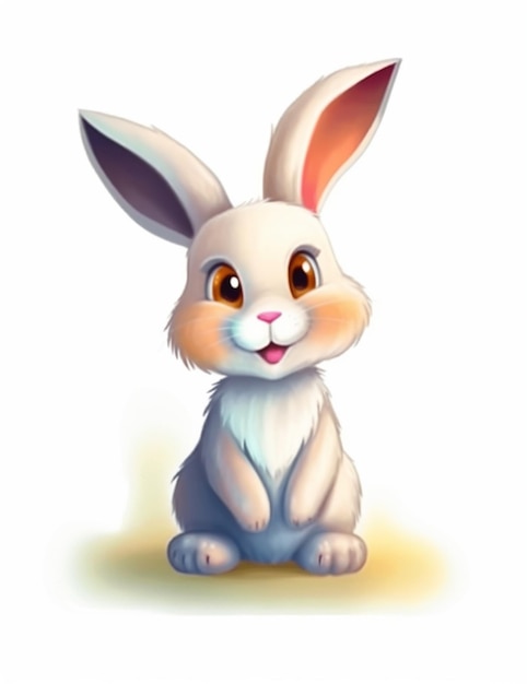 cartoon rabbit sitting on the ground with a white background generative ai