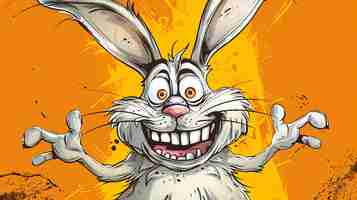 Photo a cartoon rabbit with a big smile on its face the rabbit is standing on its hind legs and has its arms outstretched