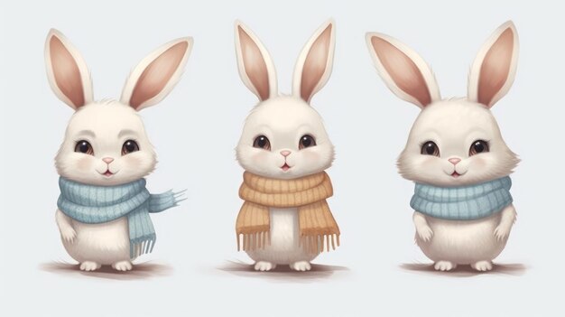 A cartoon rabbit with a blue scarf and a blue scarf.