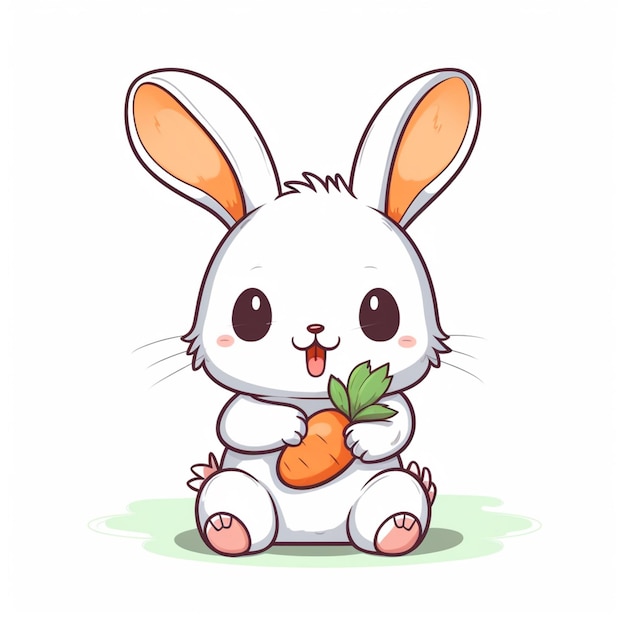 cartoon rabbit with a carrot in its mouth sitting on the ground generative ai