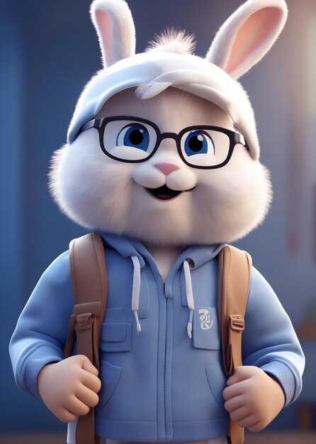 Photo a cartoon rabbit with glasses and a jacket that says bunny on it