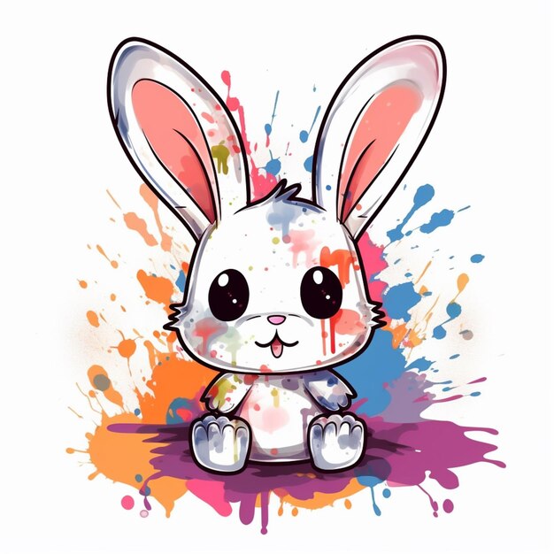 cartoon rabbit with paint splatters on its face generative ai