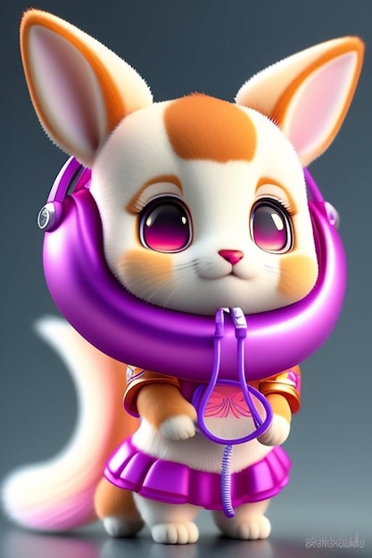 A cartoon rabbit with pink eyes and purple eyes.