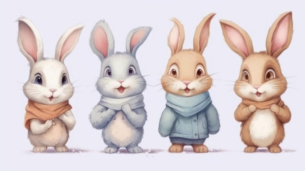 A cartoon of rabbits wearing a scarf and a scarf