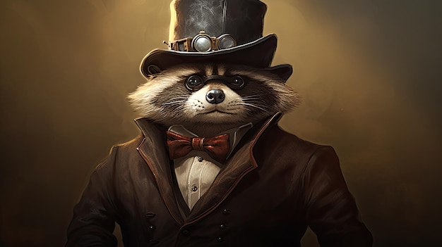 a cartoon of a raccoon character wearing a top hat and a top hat.