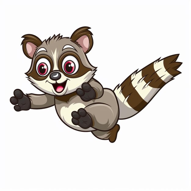 Photo cartoon raccoon flying with its paws spread out generative ai