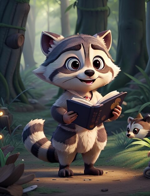 Premium AI Image | a cartoon of raccoon reading a book.