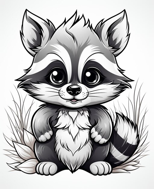 cartoon raccoon sitting on the ground with his paws crossed generative ai