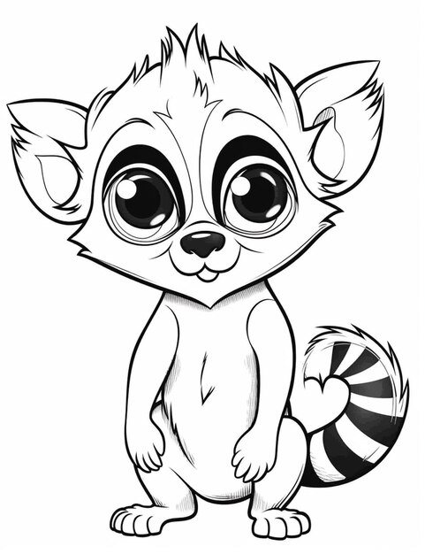 A cartoon raccoon sitting on the ground with a striped ball generative ai