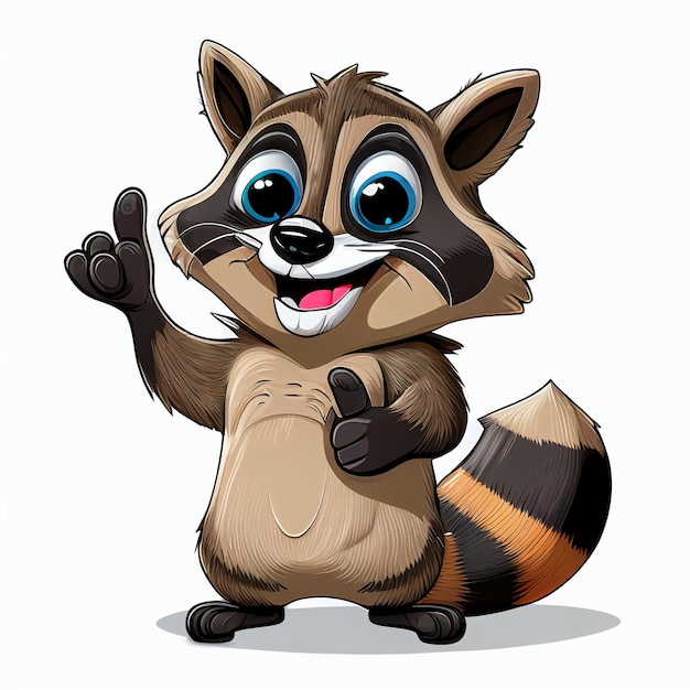 Photo cartoon raccoon waving and making a gesture with his hand generative ai