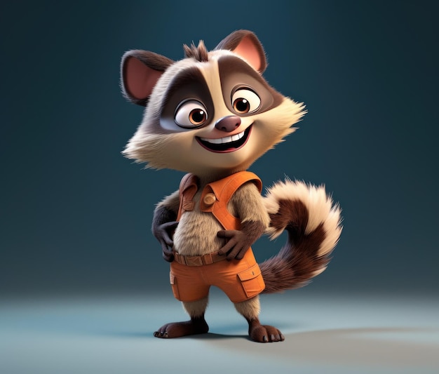 A cartoon raccoon with a backpack on