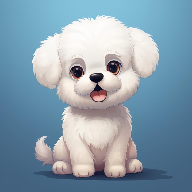 Photo cartoon realism fine and detailed illustration of a cute white puppy