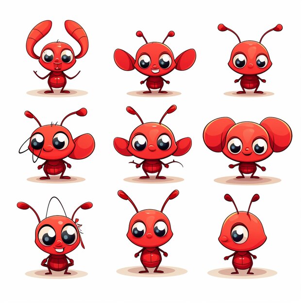 cartoon red bugs with different expressions and expressions generative ai