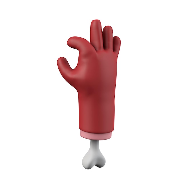 Cartoon red devil halloween chopped off hand with bone d rendering