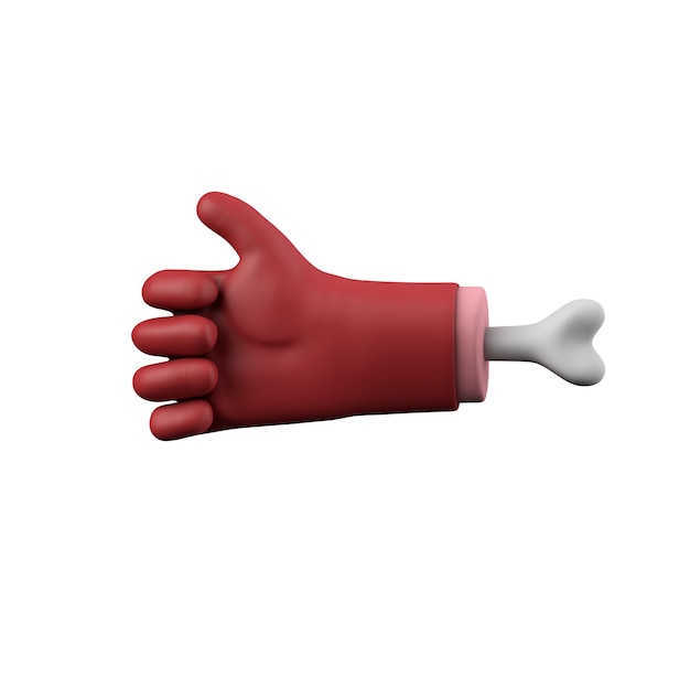 Cartoon red devil halloween thumbs up chopped off hand with bone d rendering