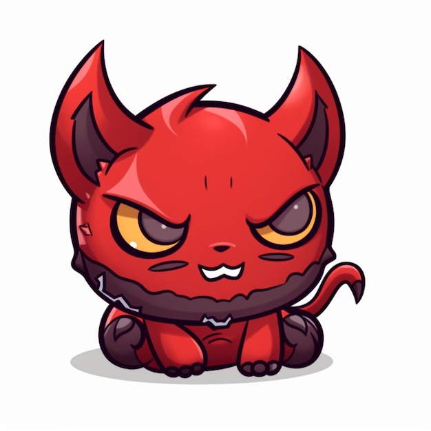 Cartoon red devil sitting down with a big grin on his face generative ai