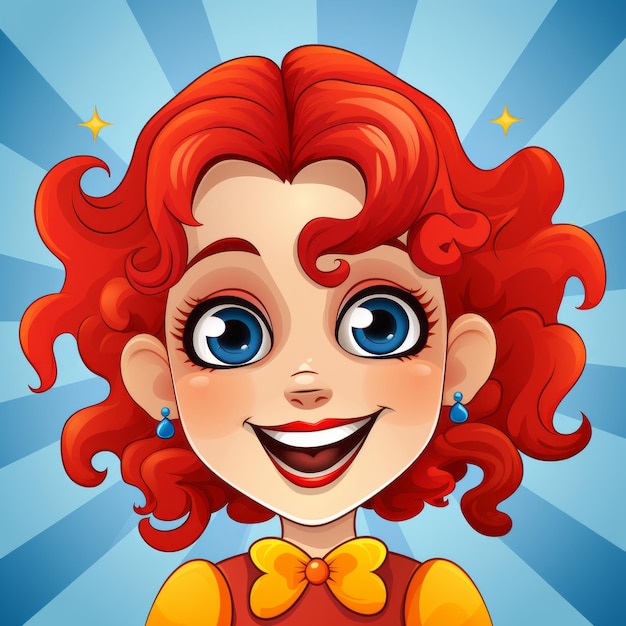 a cartoon red haired girl with blue eyes