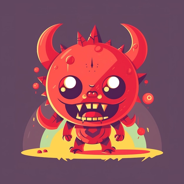 A cartoon red monster with a devil horn on his head.