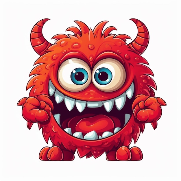 A cartoon of a red monster with horns and a big horn on its head.