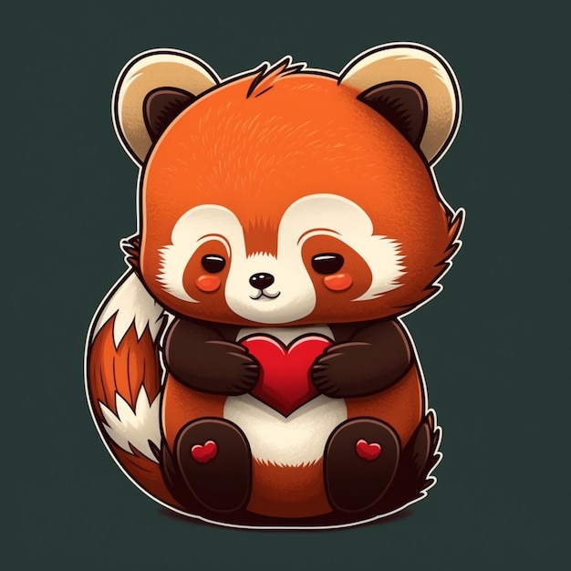 Photo cartoon red panda holding a heart generative ai