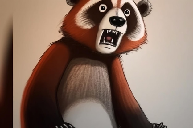 A cartoon of a red panda with a black face and a white face.