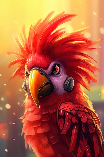 a cartoon of a red parrot with a red mane