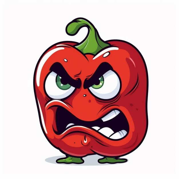 Photo cartoon red pepper with angry face generative ai