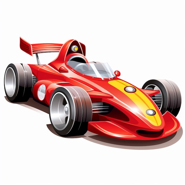 Photo cartoon red race car with yellow stripes and a red nose. generative ai.