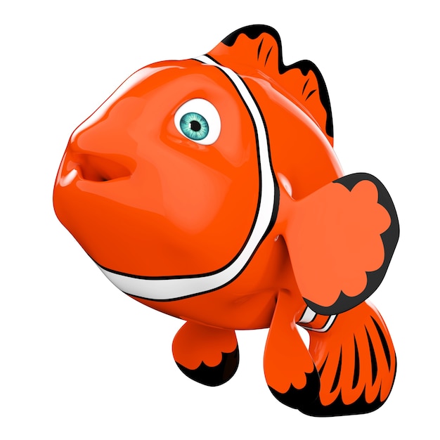 Cartoon Red Sea Clownfish on a white background. 3d Rendering.