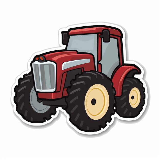 cartoon red tractor with big wheels on white background generative ai