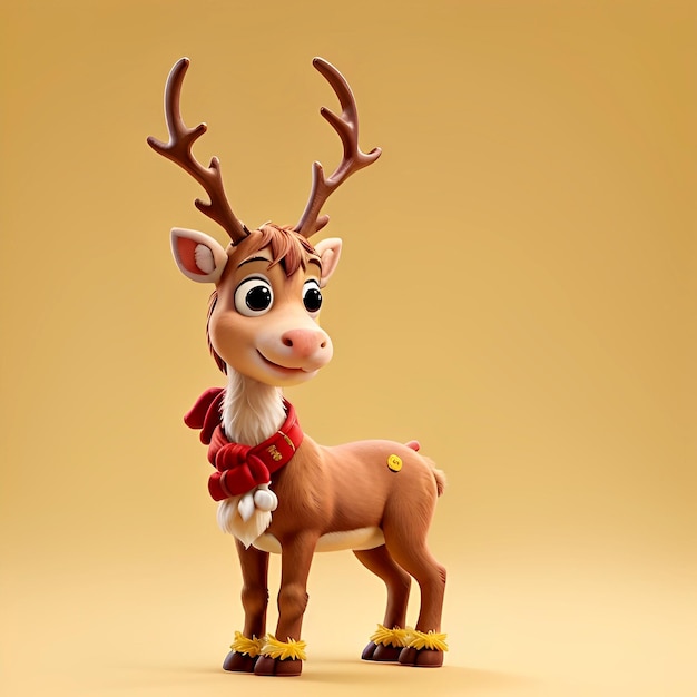 Cartoon reindeer clipart christmas animation style with golden background