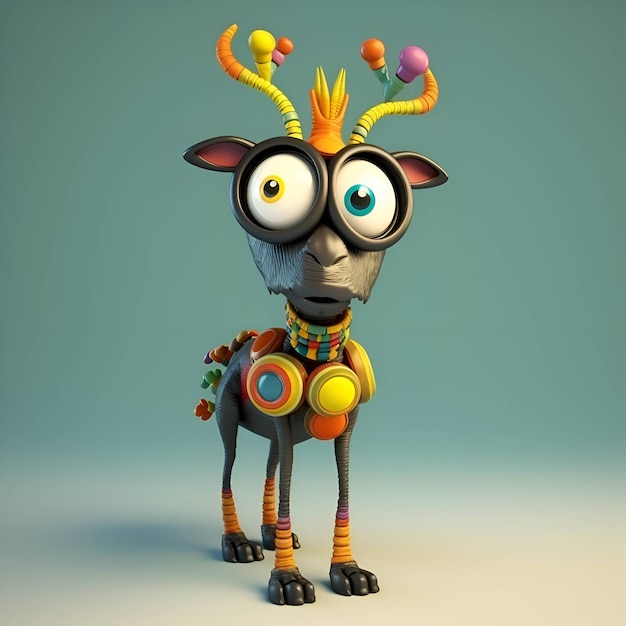 Cartoon reindeer with big eyes and headphones 3d illustration