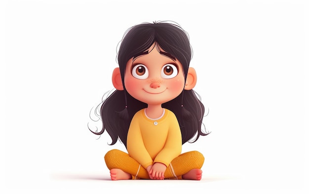 A Cartoon Rendering of a Young Girl with Oversized Radiant Eyes isolated on transparent Background