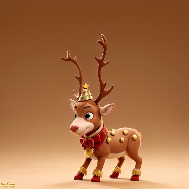 Cartoon rendieren clipart kerst Animatiestijl met gouden achtergrond