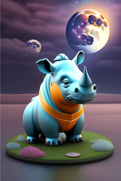 Photo cartoon rhino isolated on color background generated by ai