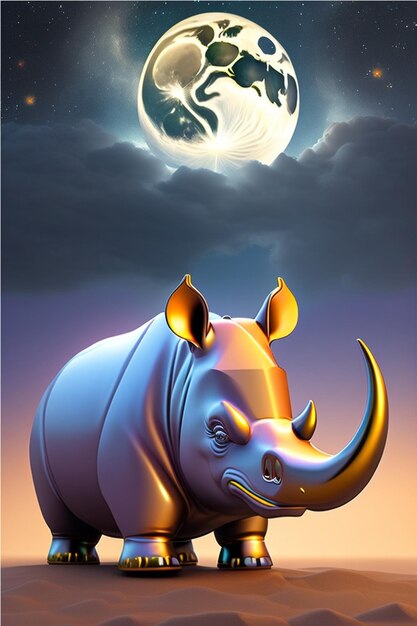 Photo cartoon rhino isolated on color background