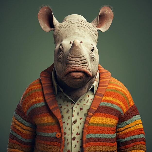 Photo cartoon rhino in sweaters a playful and whimsical portrait