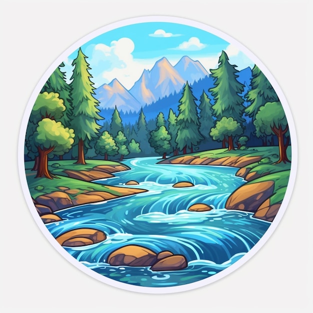 cartoon river with mountains and trees in the background generative ai