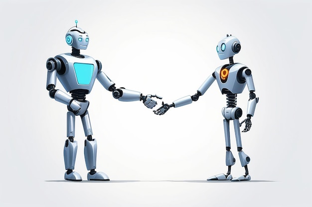 Cartoon robot and business man handshake