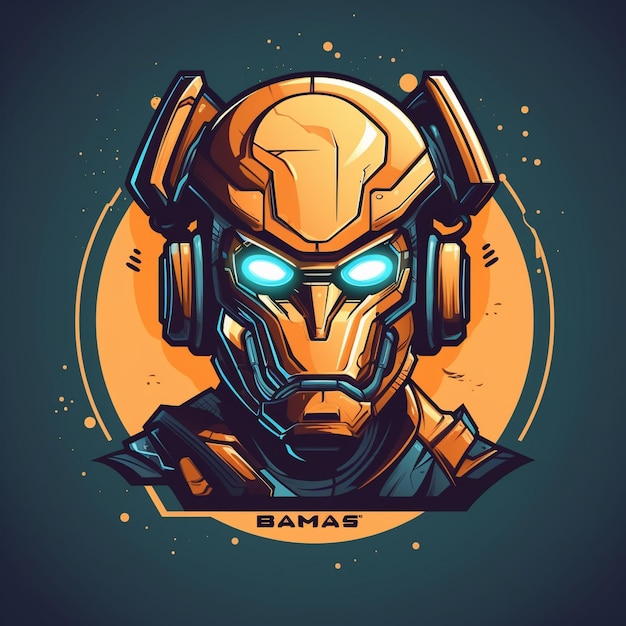 Cartoon robot logo for a gaming brand