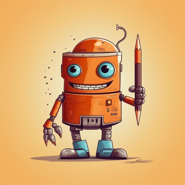 Foto cartoon robot met een potlood en een potloed in zijn hand generatieve ai